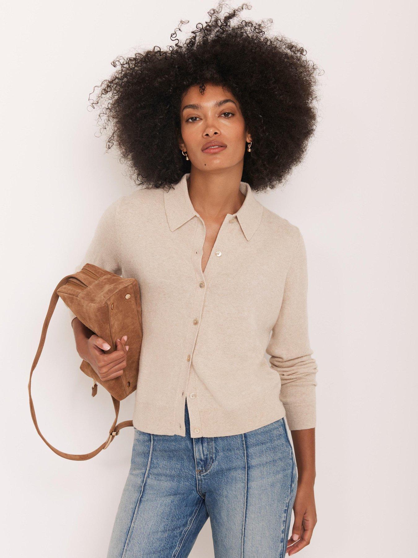 Image 1 of 6 of Mint Velvet Neutral Button Collar Cardigan - Cream