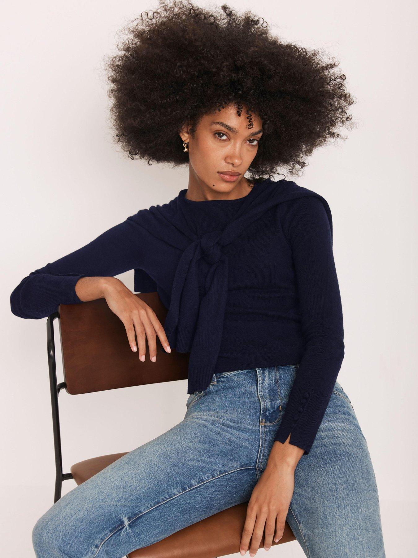 Mint Velvet Navy Scarf Detail Jumper - Blue