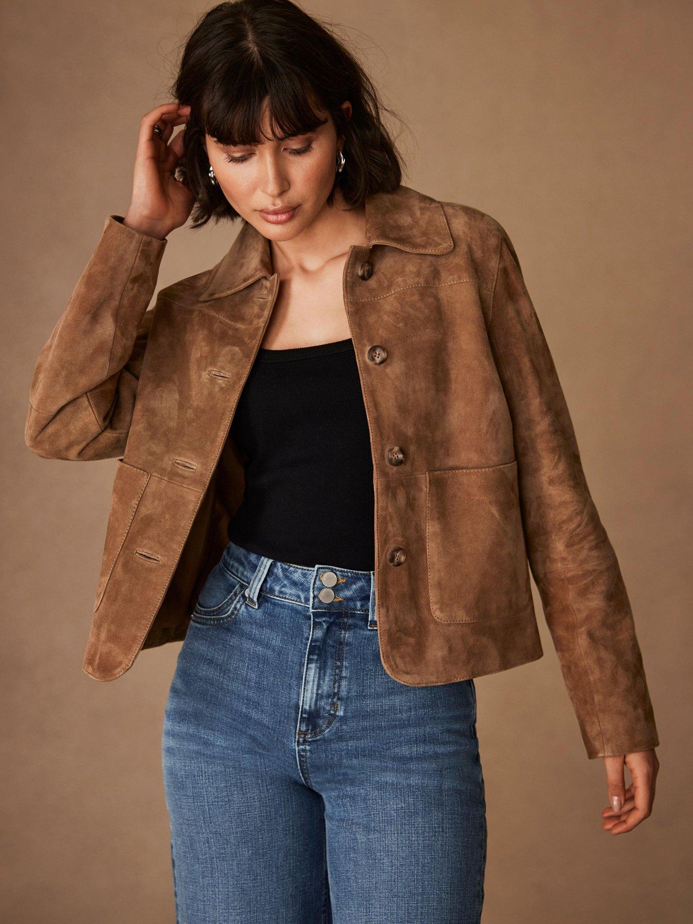 Image 1 of 5 of Mint Velvet Tan Suede Pocket Detail Jacket - Brown