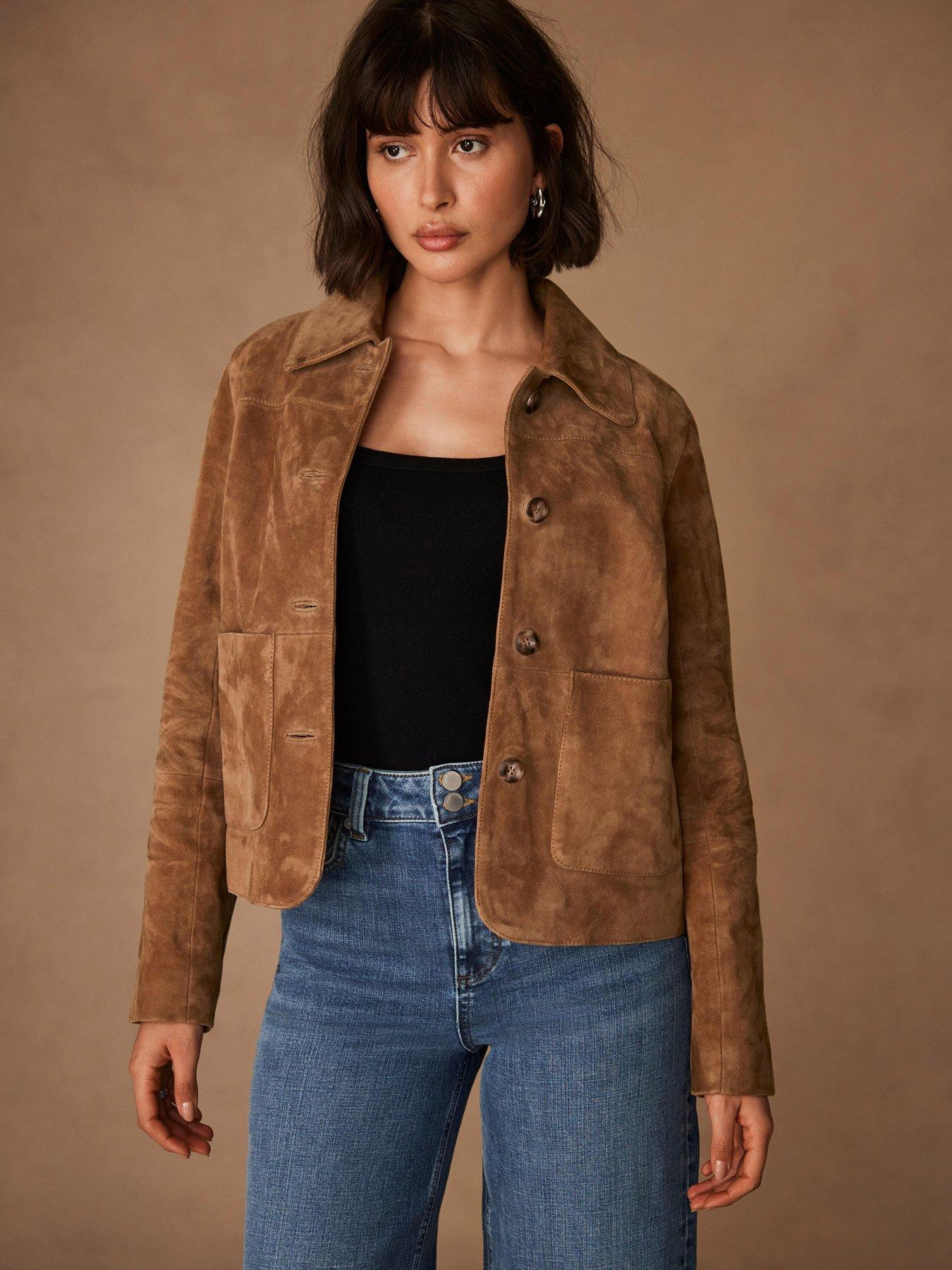 Image 2 of 5 of Mint Velvet Tan Suede Pocket Detail Jacket - Brown