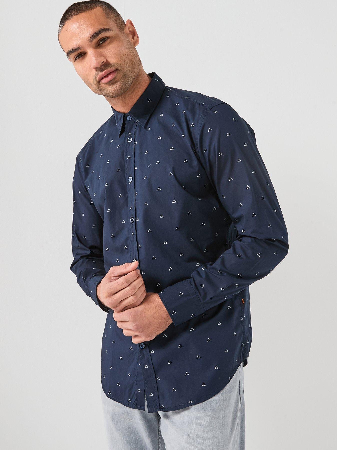 BOSS Micro Print Poplin Shirt - Navy