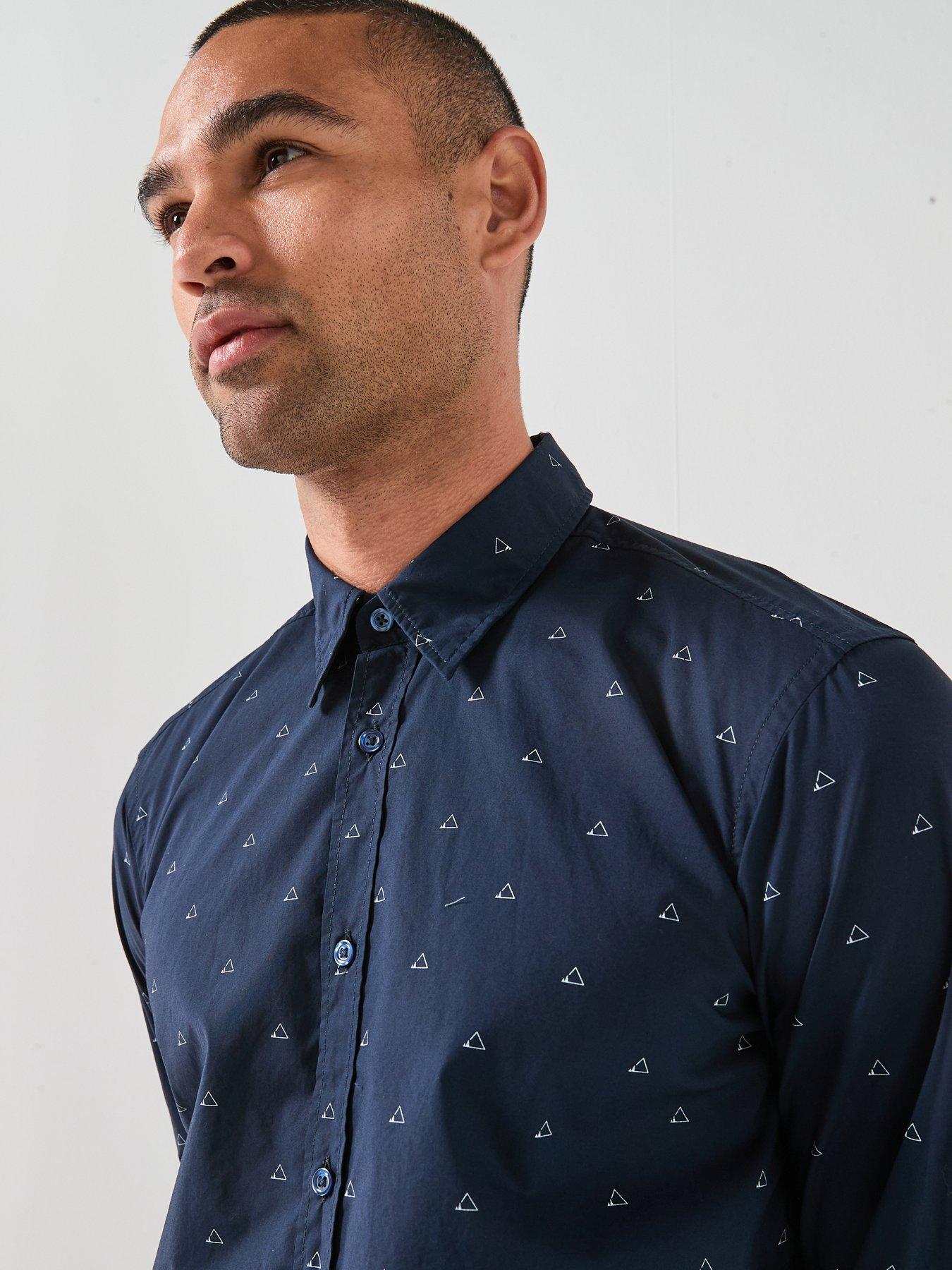 boss-micro-print-poplin-shirt-navyoutfit