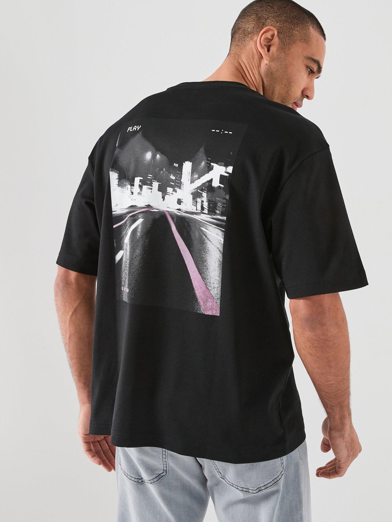 Image 1 of 6 of BOSS Te_City Lights Back Graphic Relaxed Fit T-Shirt - Black