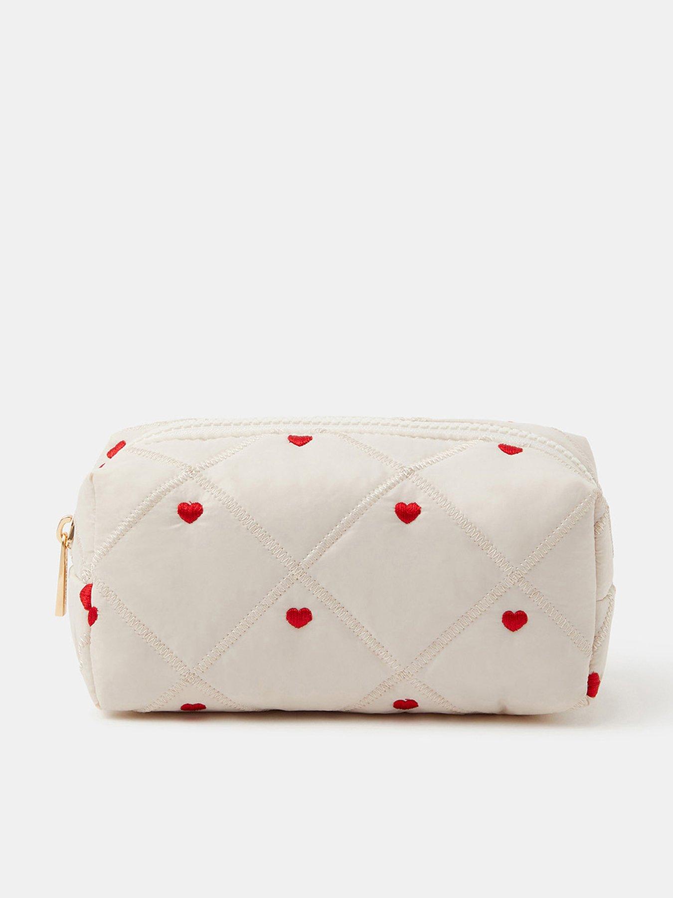 Image 1 of 3 of Accessorize Heart Quilted Make Up Bag - Cream