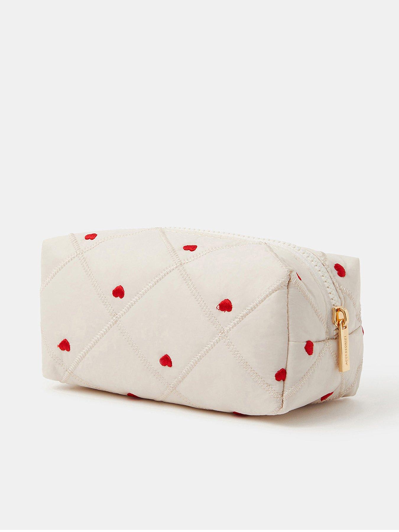 Image 2 of 3 of Accessorize Heart Quilted Make Up Bag - Cream