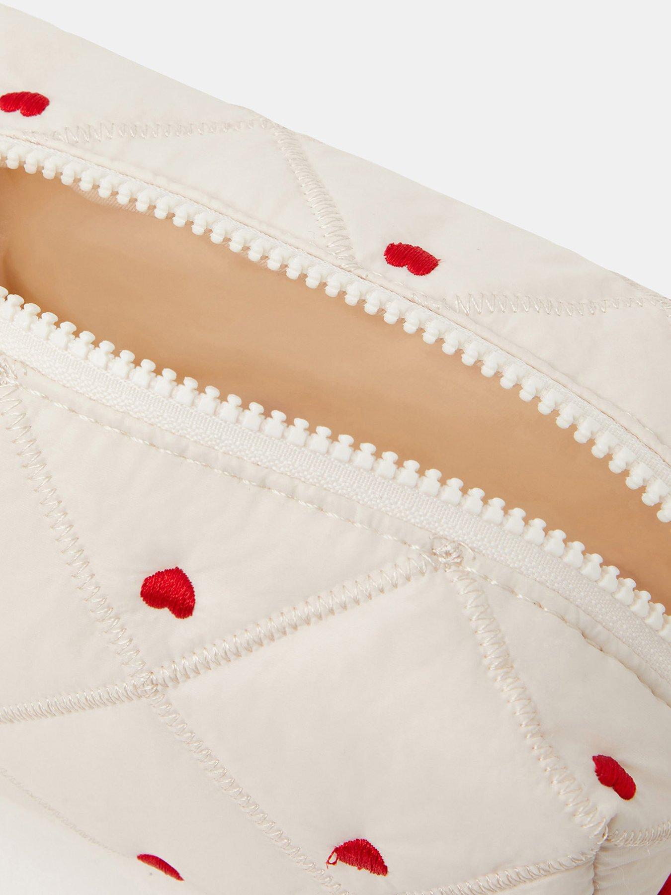 Image 3 of 3 of Accessorize Heart Quilted Make Up Bag - Cream