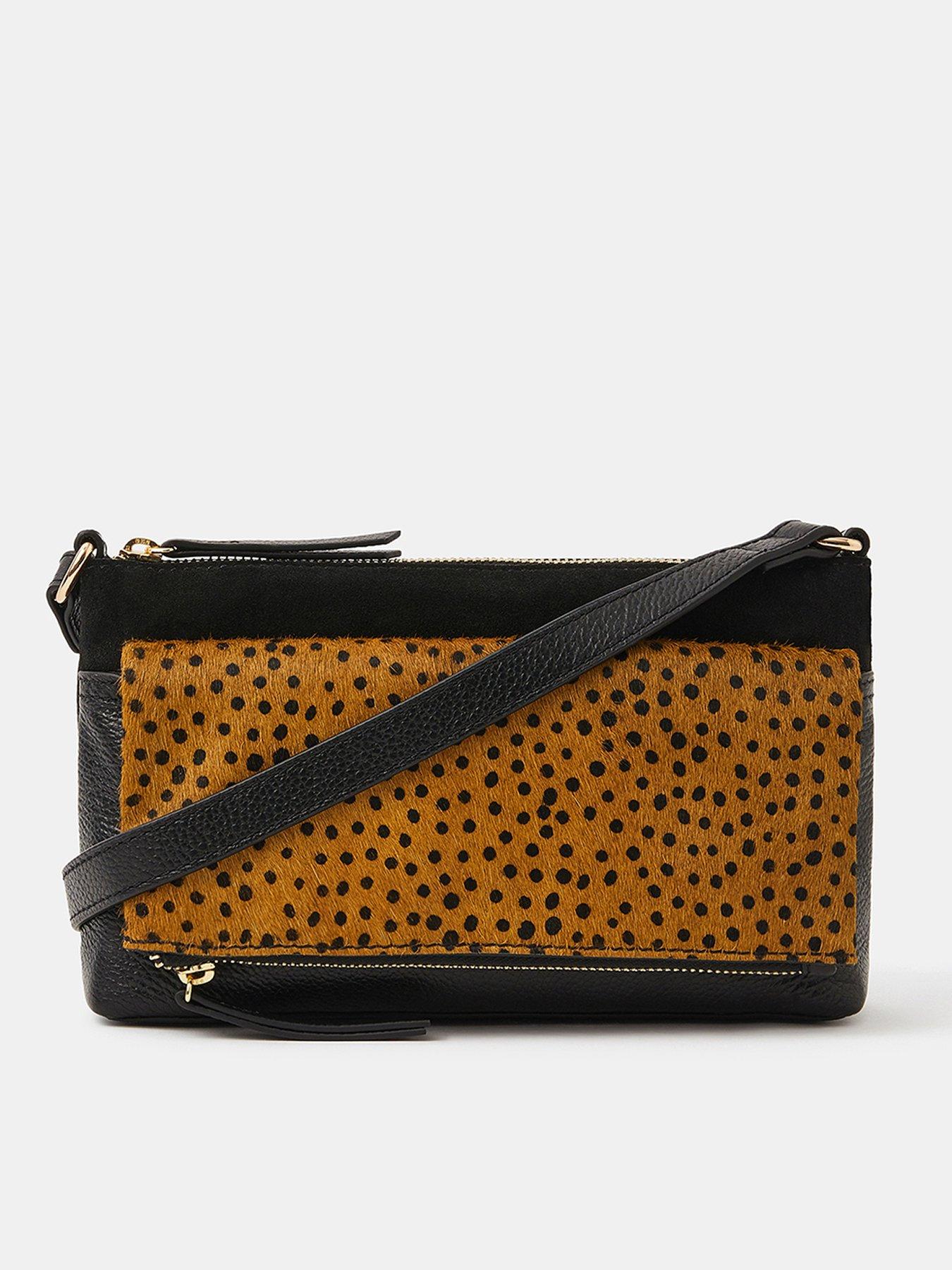 Accessorize Fold Over Zip Leather Crossbody Bag - Brown