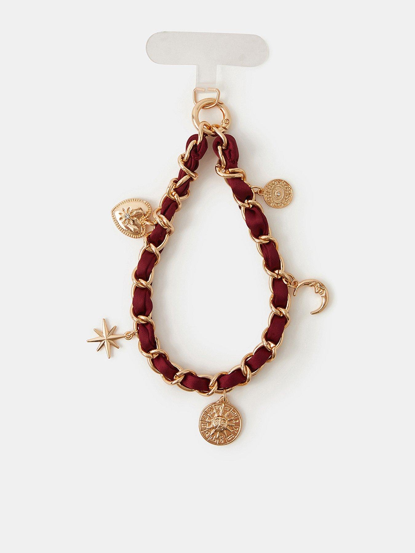 Image 1 of 3 of Accessorize Celestial Satin Chain Wrist Phone Strap - Red