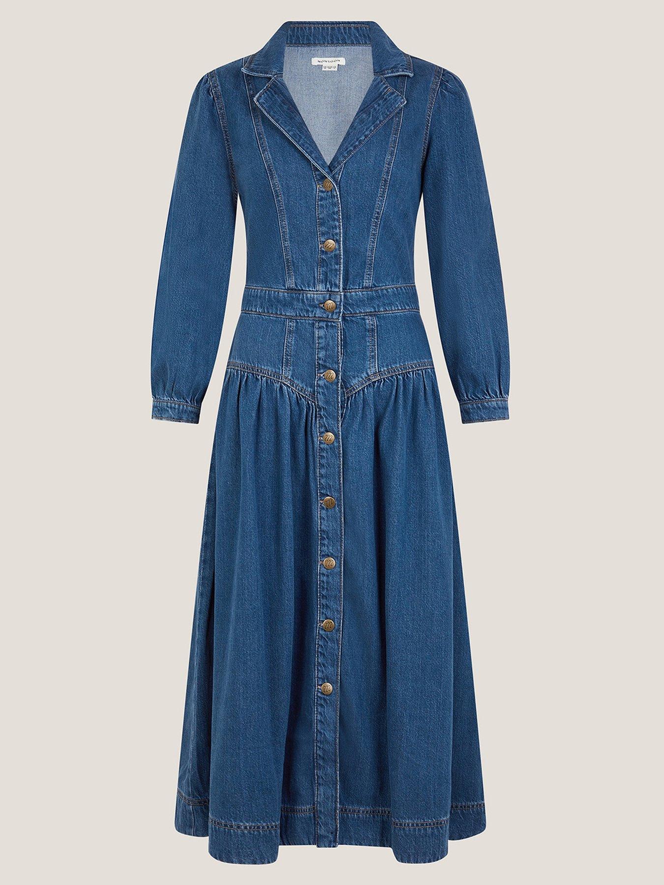 Image 3 of 5 of Monsoon Tamsin Button Dress - Blue