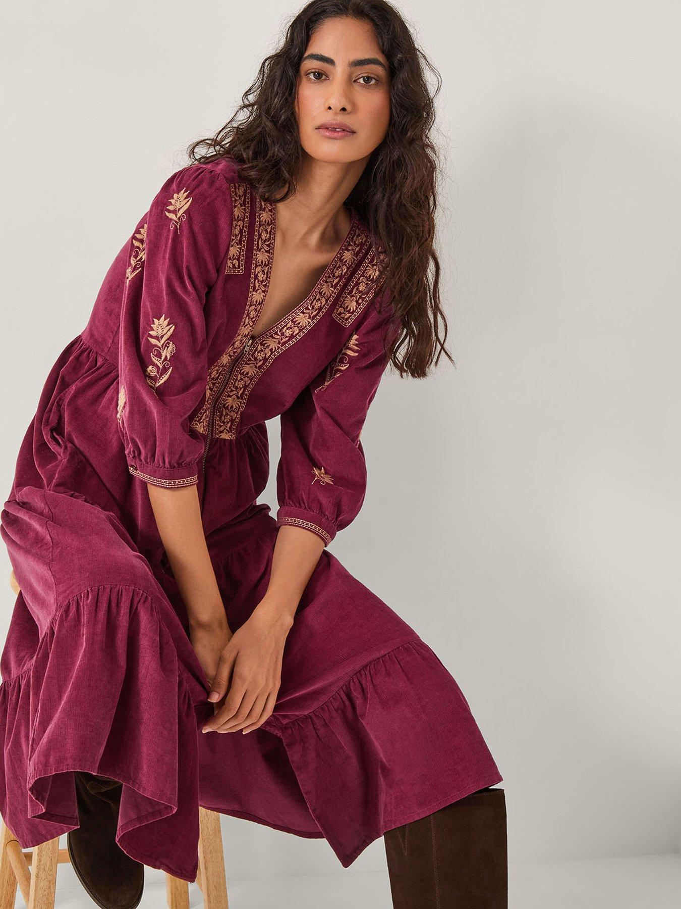 Monsoon Mia Embroidered Cord Dress - Red
