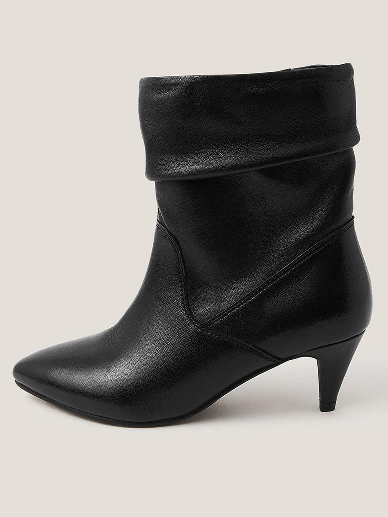 Monsoon Ria Ruched Leather Boot - Black