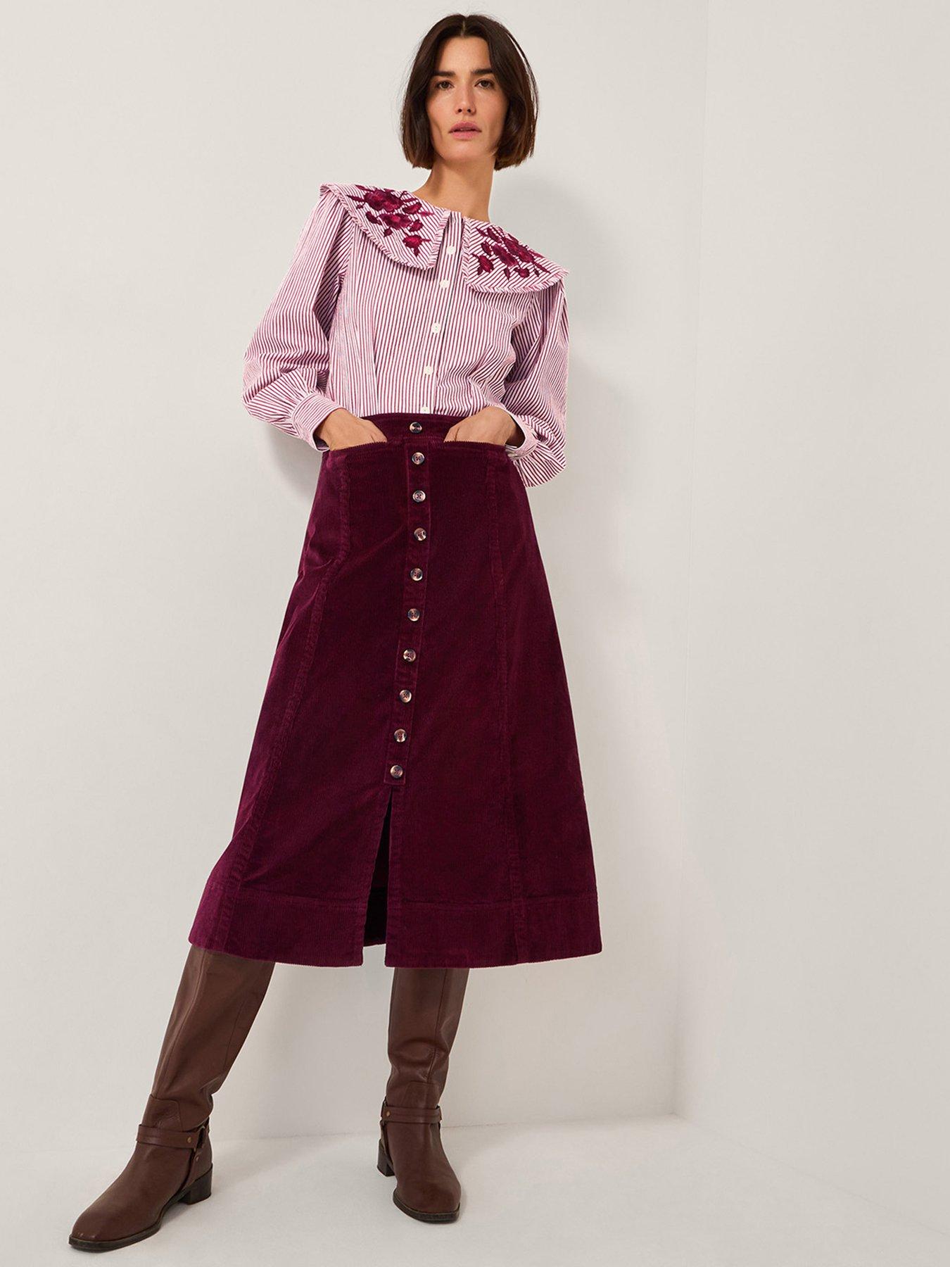 Image 3 of 4 of Monsoon Jamie Button Skirt - Red