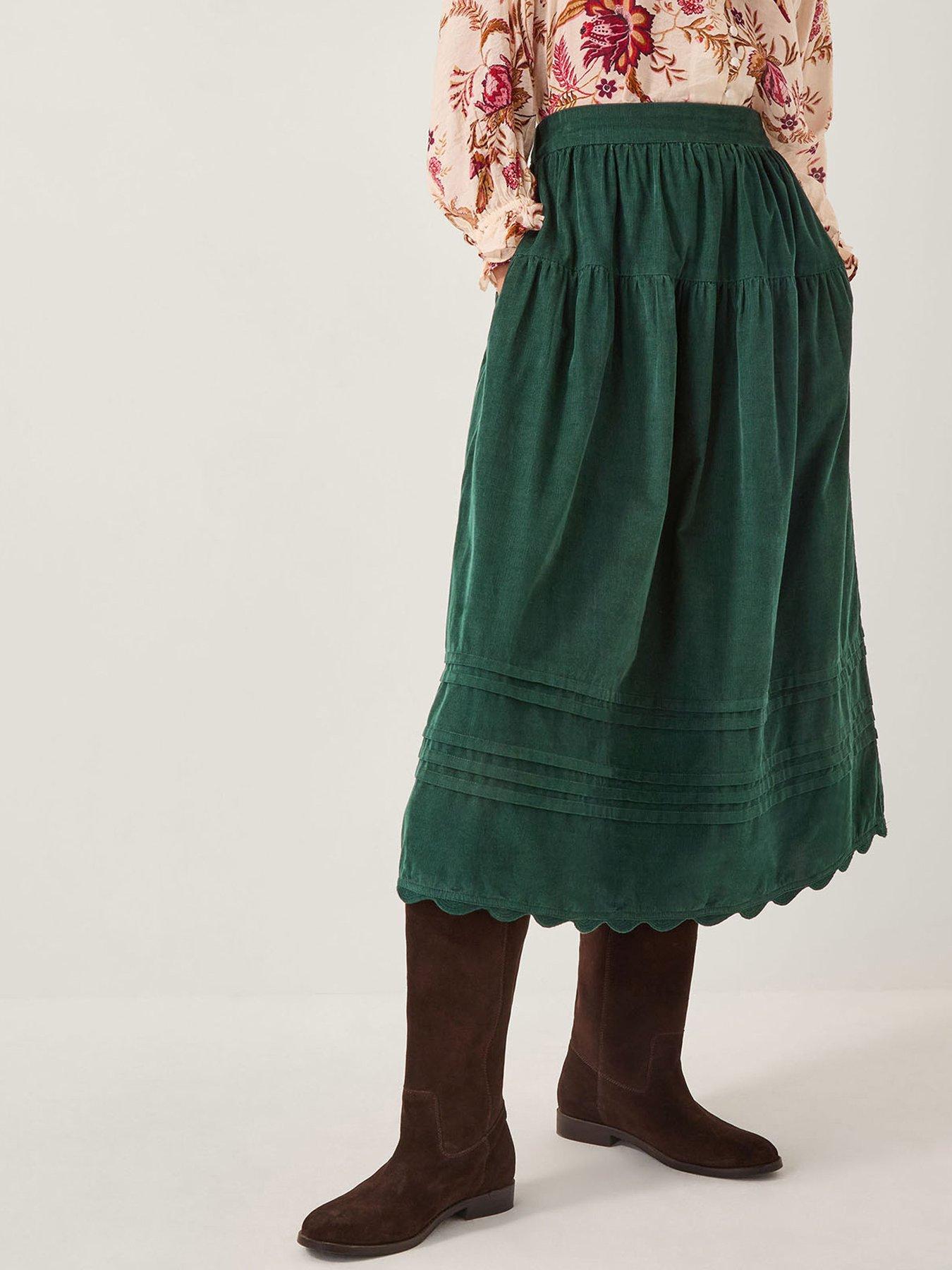 Image 1 of 5 of Monsoon Mina Cord Skirt - Green