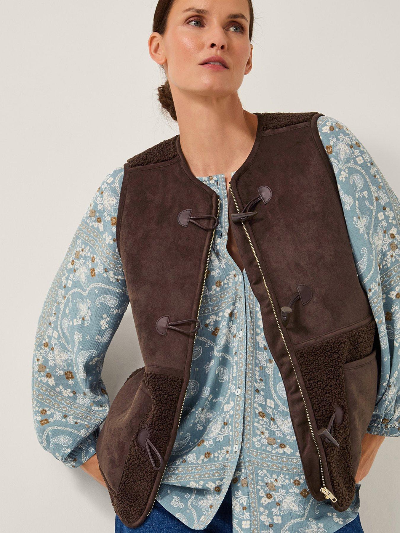 Monsoon Teri Borg Mix Gilet - Chocolate Brown