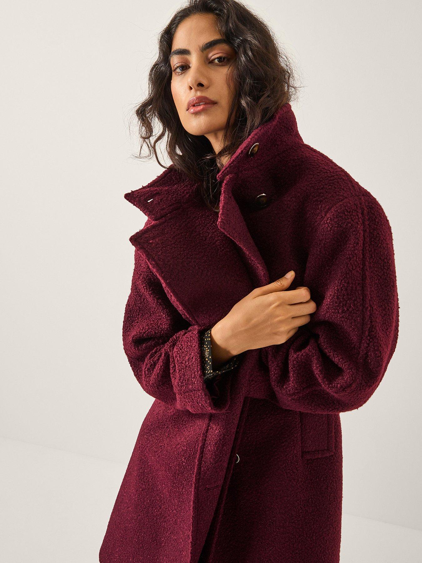 Monsoon Freya Boucle Coat - Burgundy
