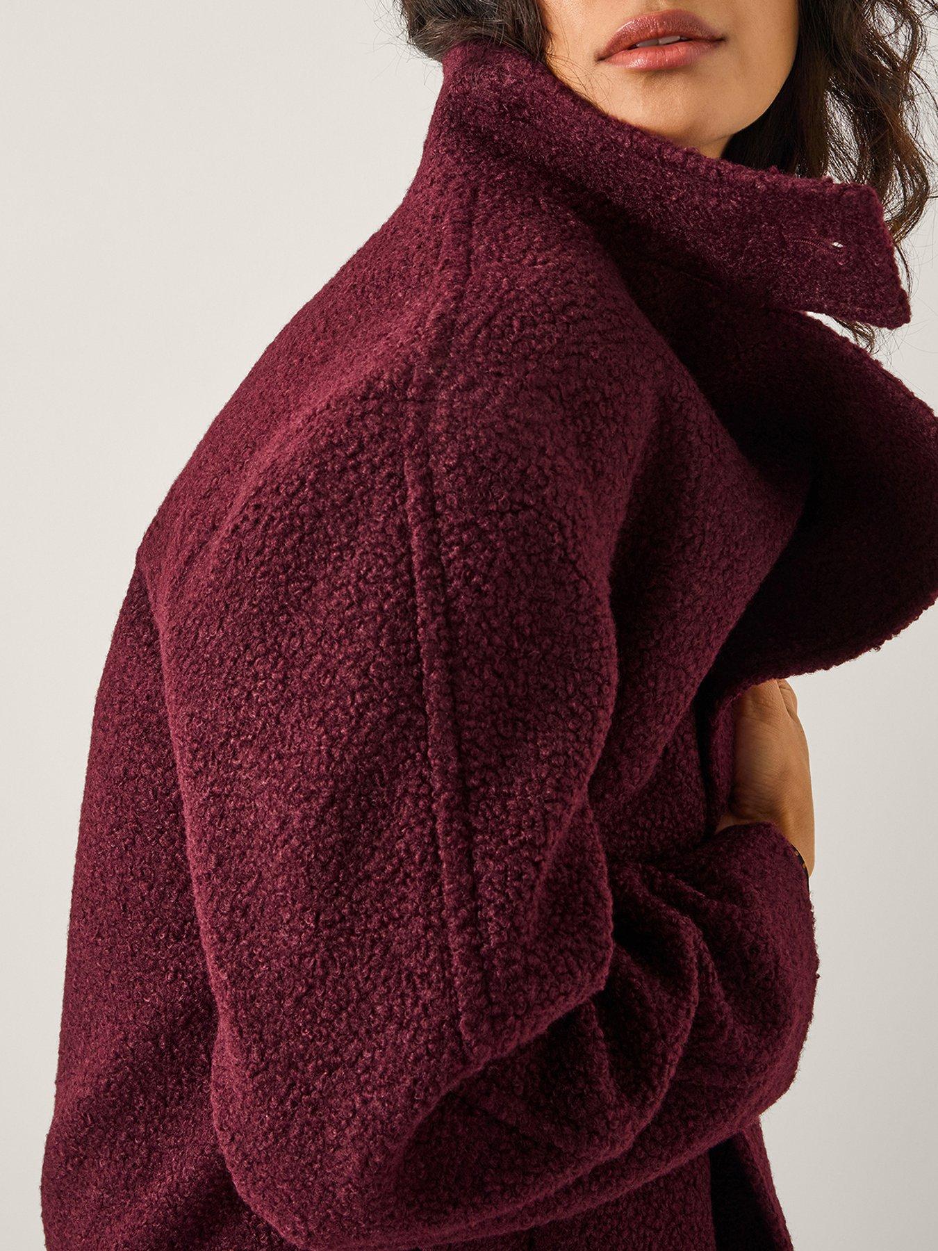Image 4 of 4 of Monsoon Freya Boucle Coat - Burgundy