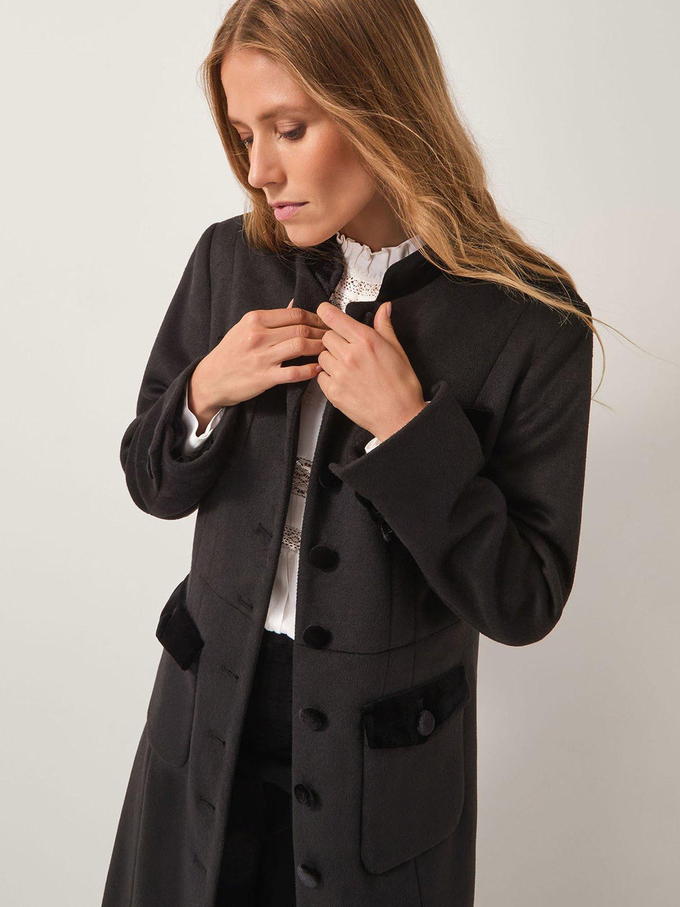 monsoon-viv-velvet-trim-coat-blackfront