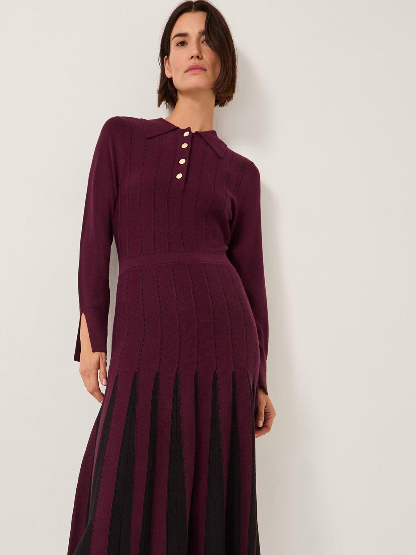 Monsoon Prue Pleat Dress - Berry