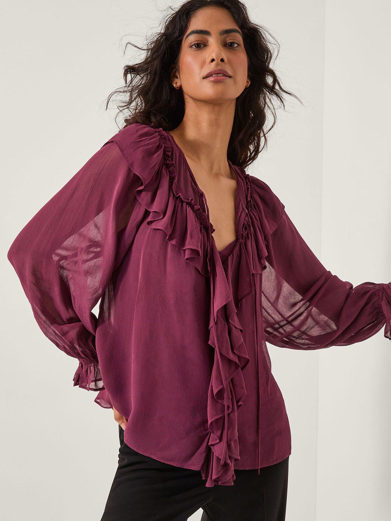 Monsoon Suki Frill Blouse - Burgundy