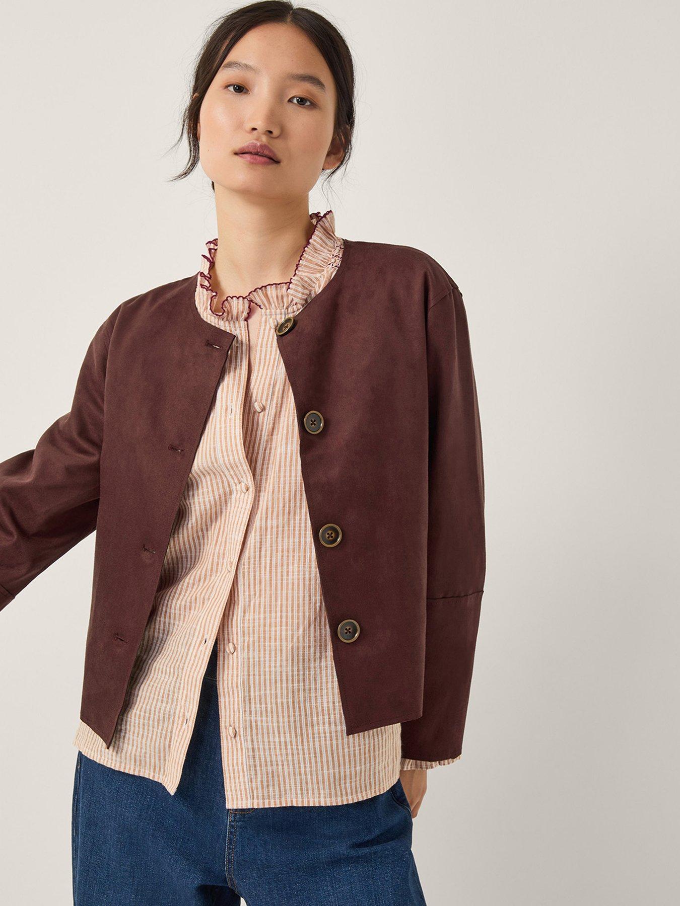 Image 1 of 5 of Monsoon Rowan Suedette Jacket - Chocolate
