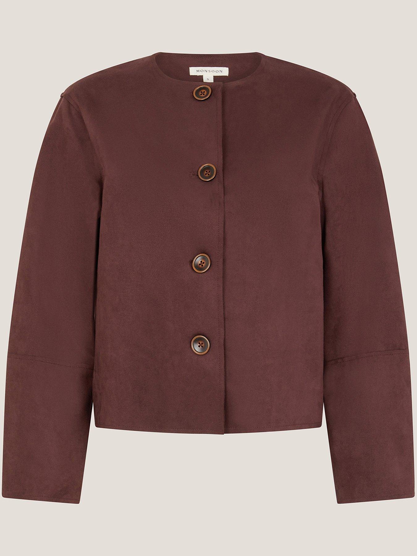 Image 3 of 5 of Monsoon Rowan Suedette Jacket - Chocolate