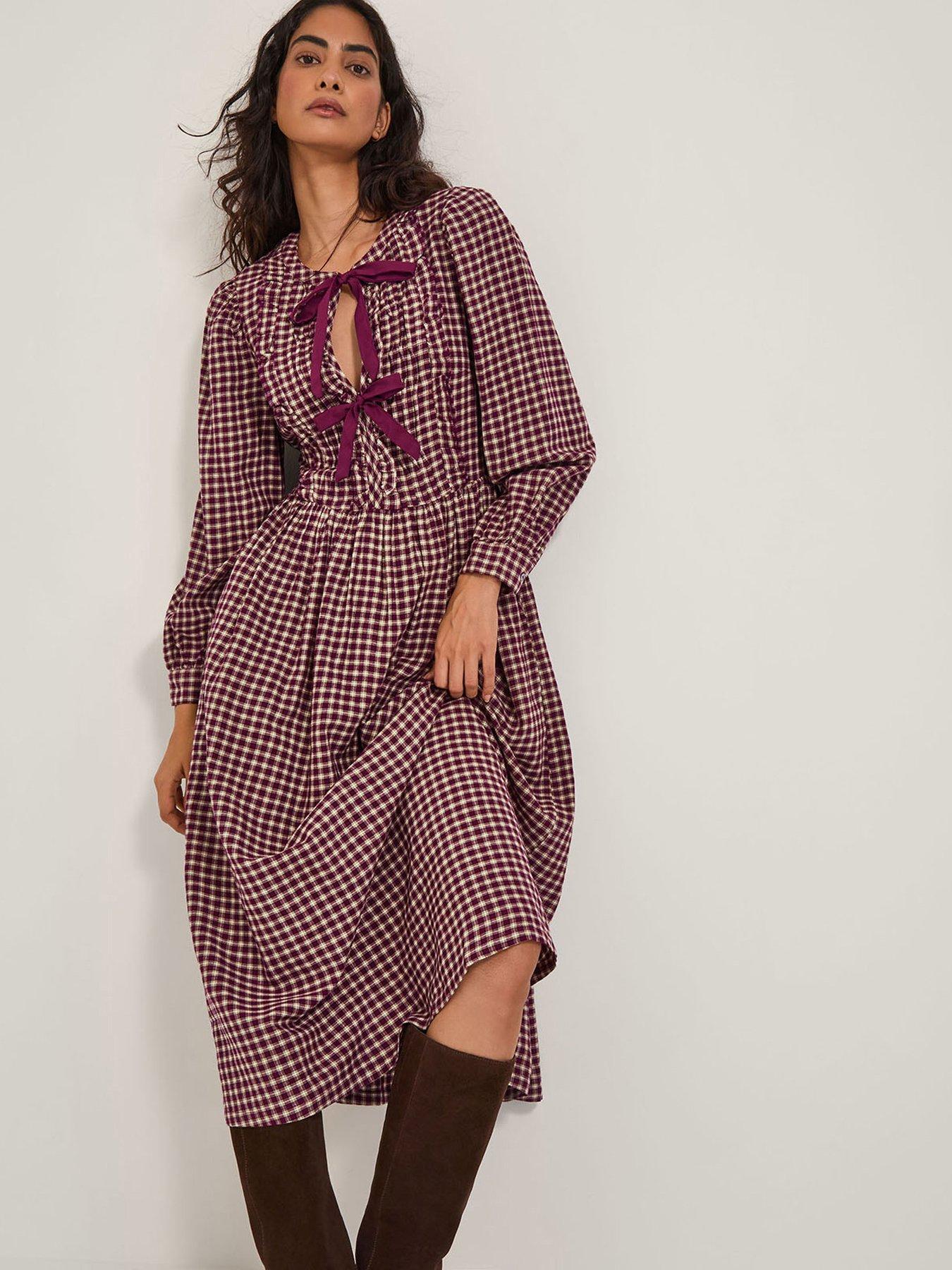 Monsoon Agatha Check Dress - Cherry