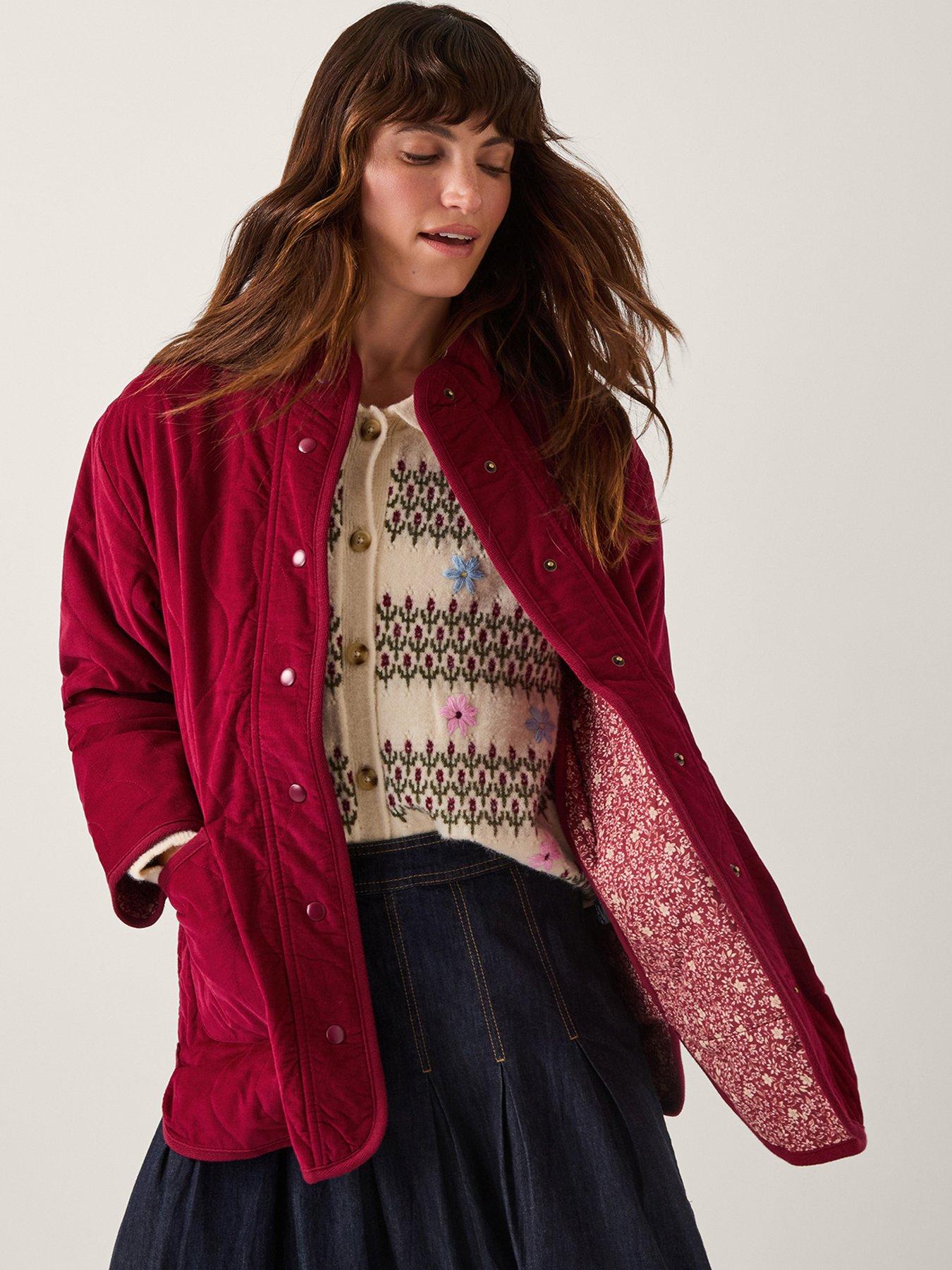 Monsoon Mandy Plain Cord Jkt - Burgundy - Blue