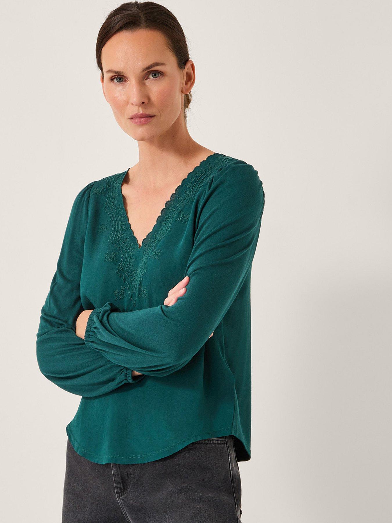 Monsoon Fey Fabric Mix Top - Green