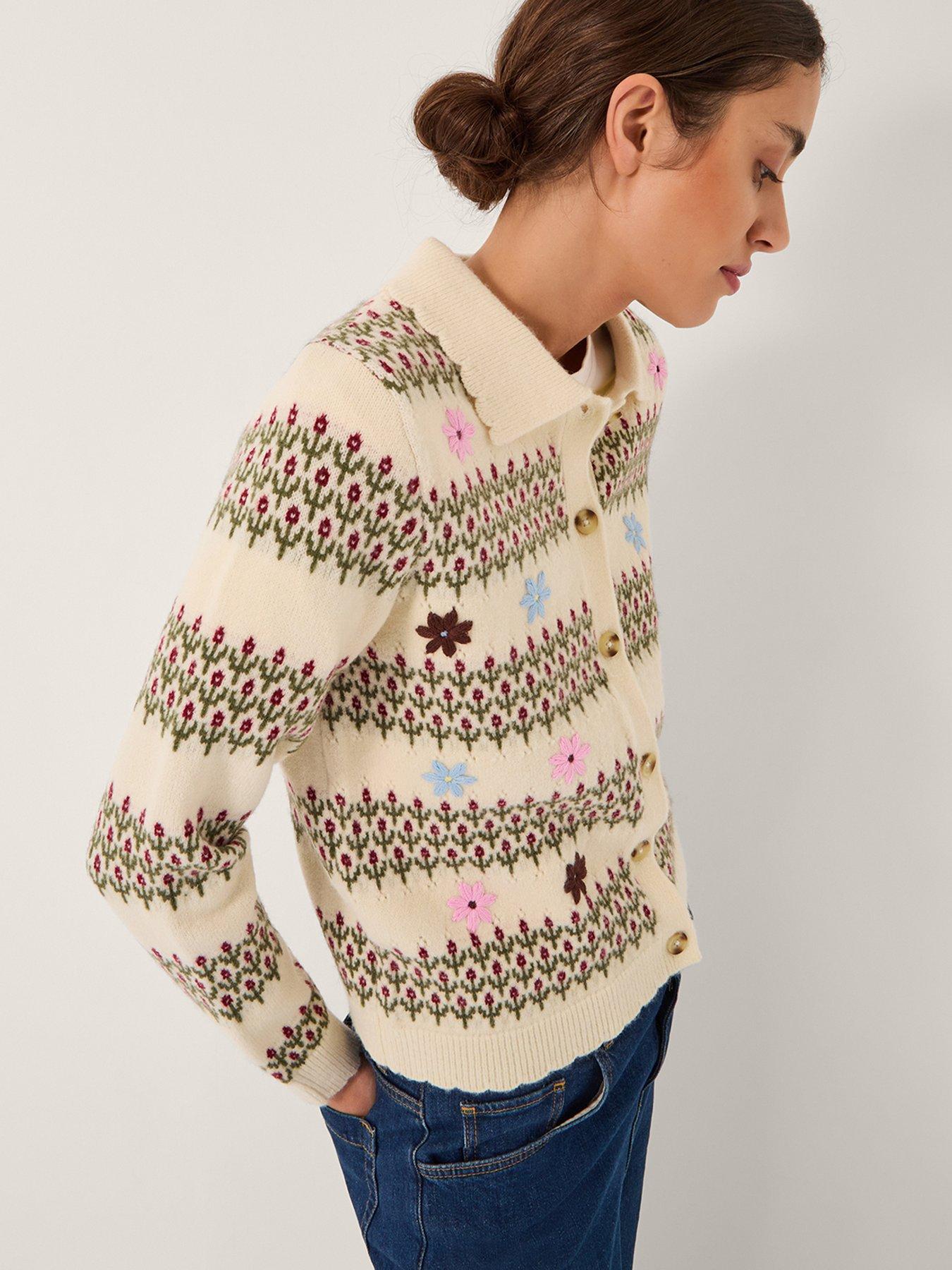 Image 4 of 5 of Monsoon Ella Embroidered Cardigan - Cream
