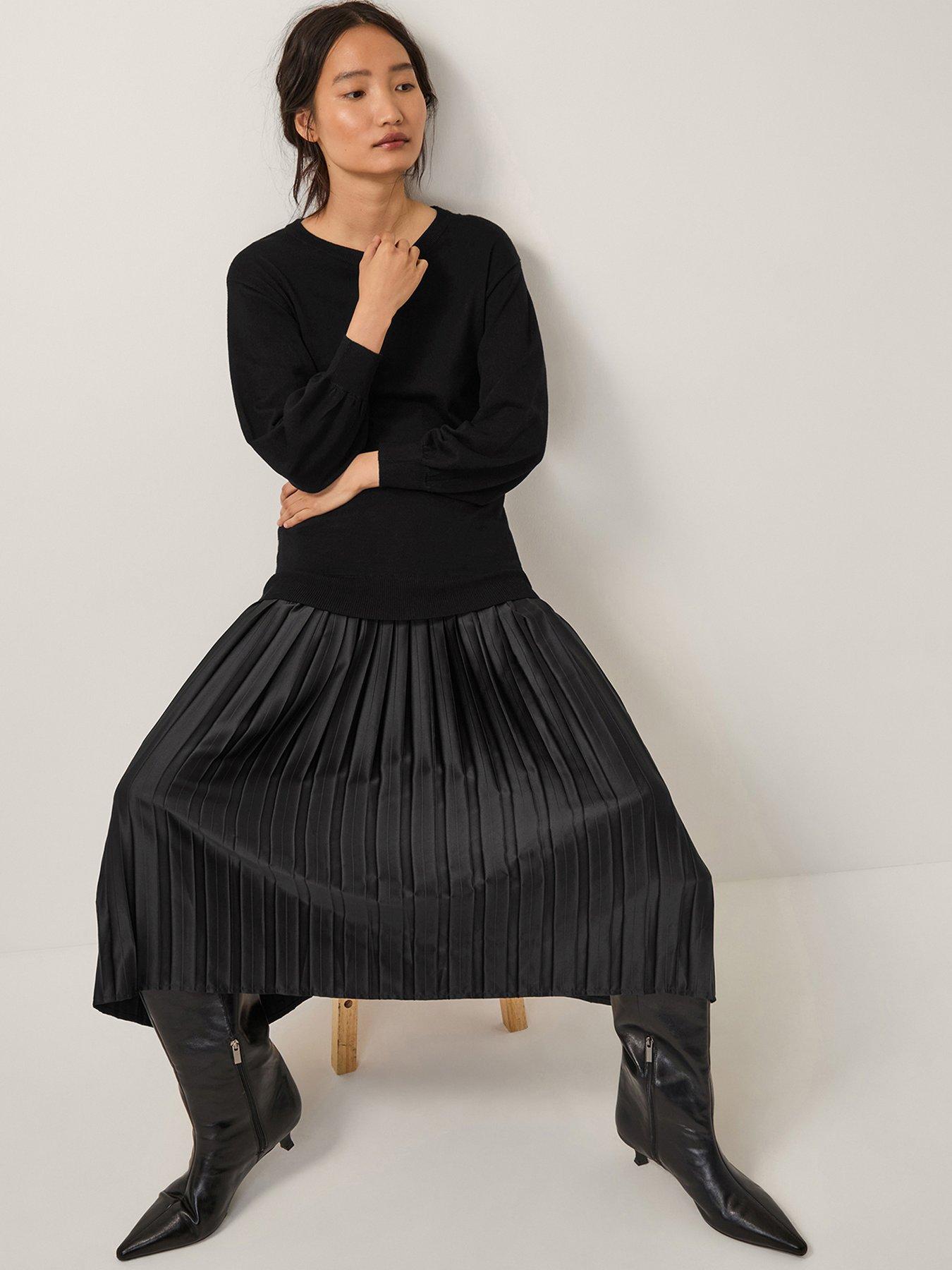 Image 1 of 4 of Monsoon Fia Fabric Mix Dress - Black