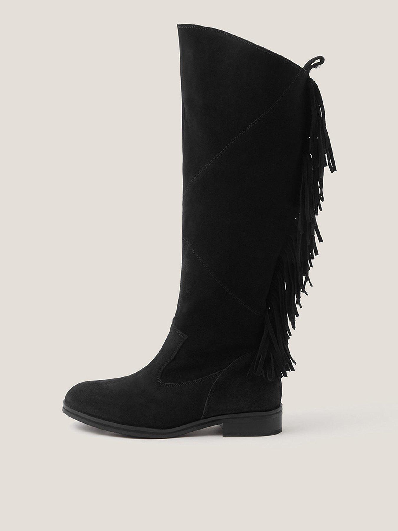 Monsoon Flo Fringe Suede Boot - Black