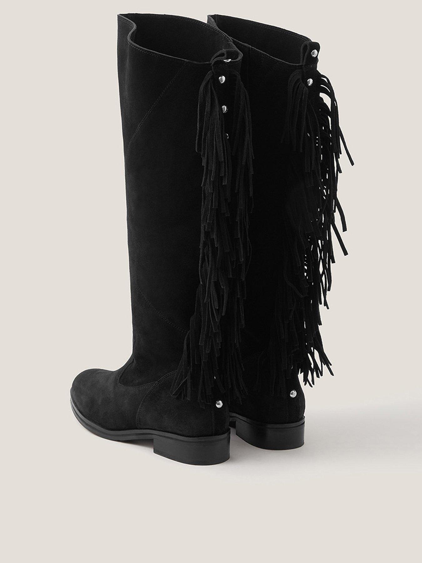 Image 3 of 3 of Monsoon Flo Fringe Suede Boot - Black