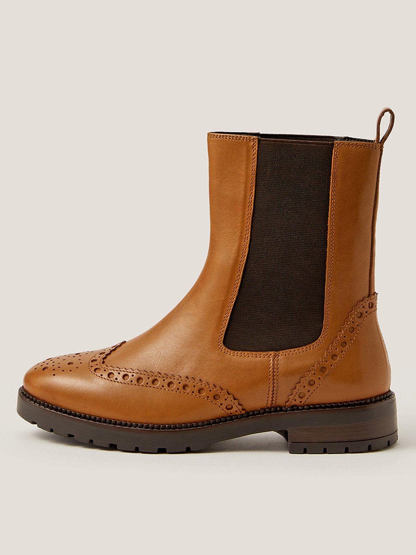 Image 1 of 3 of Monsoon Eli Brogue Ankle Boot - Tan Brown