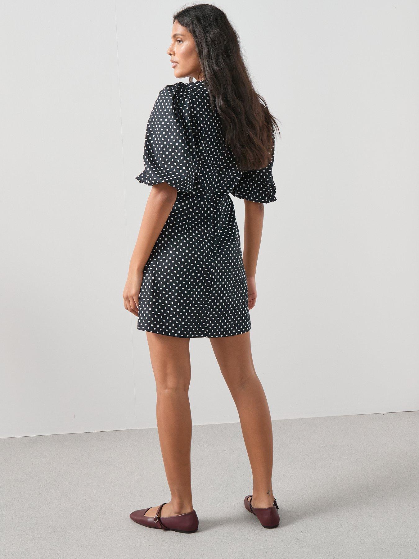 Image 2 of 6 of The Very Collection Polka Dot Puff Sleeve Mini Dress - Black/White