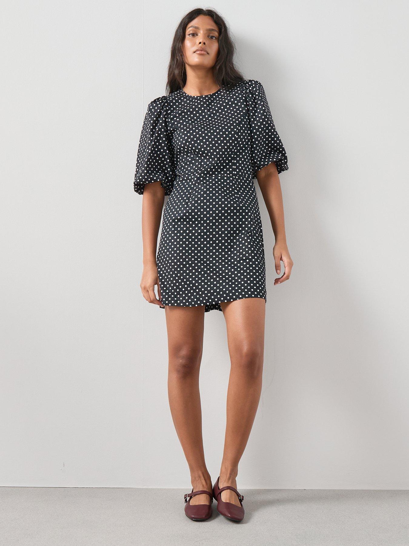 Image 3 of 6 of The Very Collection Polka Dot Puff Sleeve Mini Dress - Black/White
