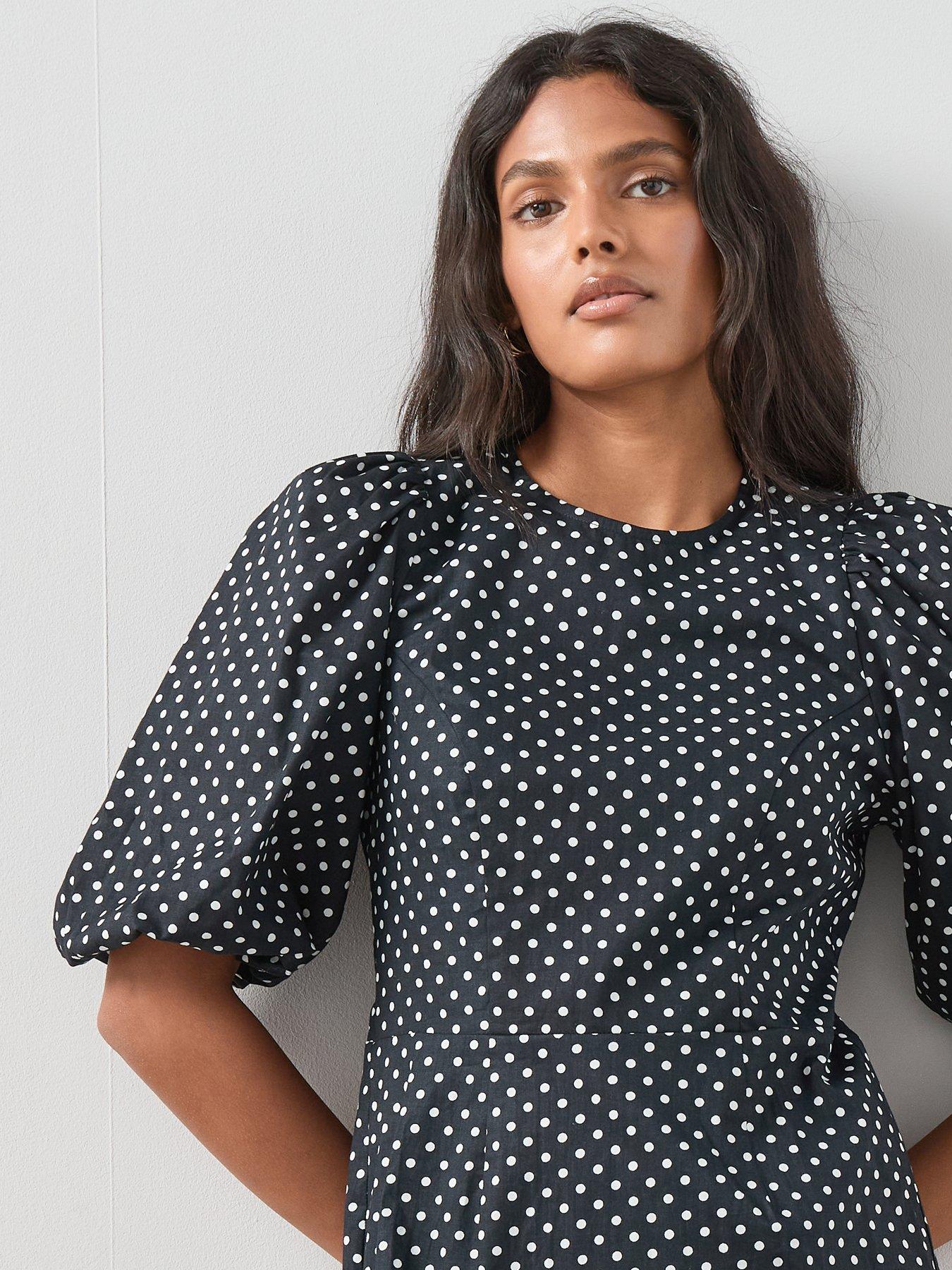 Image 4 of 6 of The Very Collection Polka Dot Puff Sleeve Mini Dress - Black/White
