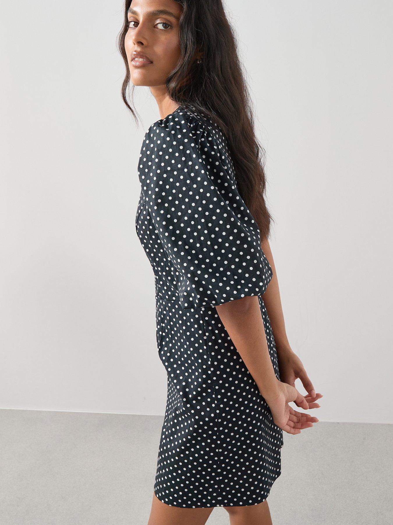 Image 5 of 6 of The Very Collection Polka Dot Puff Sleeve Mini Dress - Black/White