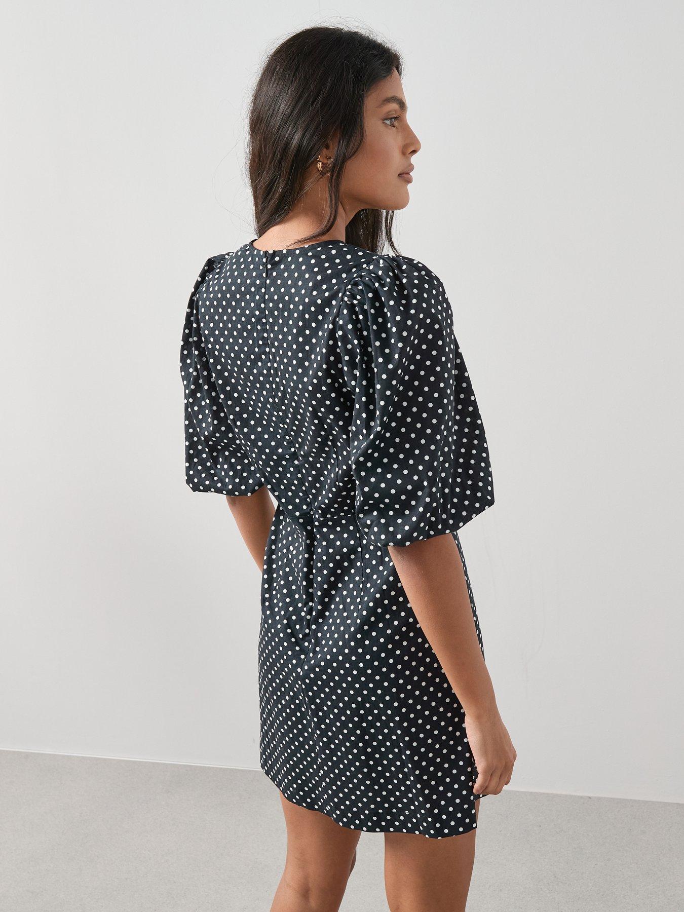 Image 6 of 6 of The Very Collection Polka Dot Puff Sleeve Mini Dress - Black/White
