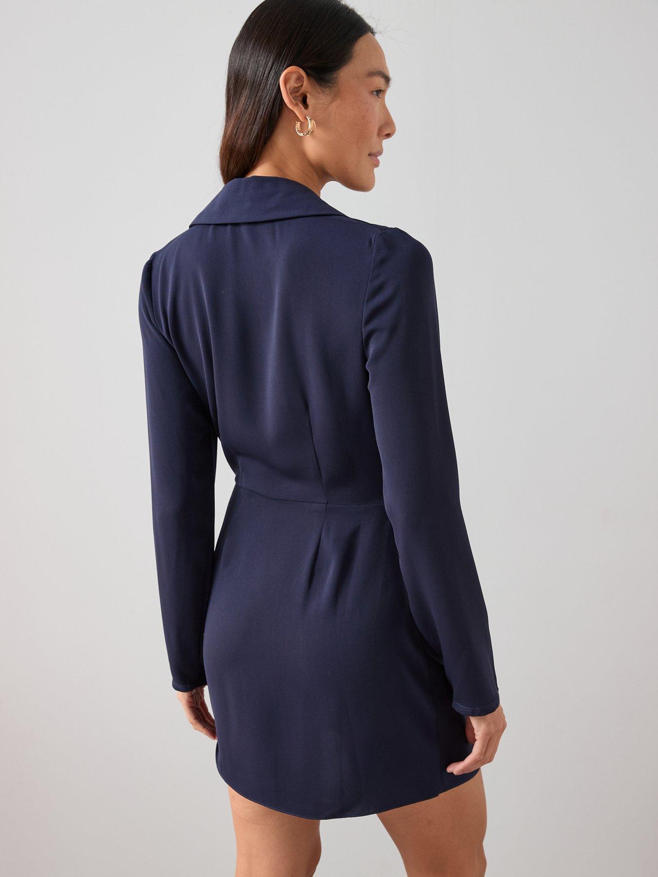 Image 2 of 6 of The Very Collection Long Sleeve Draped Wrap Dress - Blue
