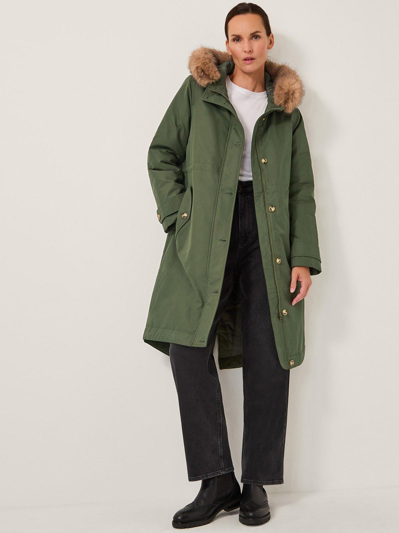 Monsoon Paula Faux Fur Parka - Khaki Green