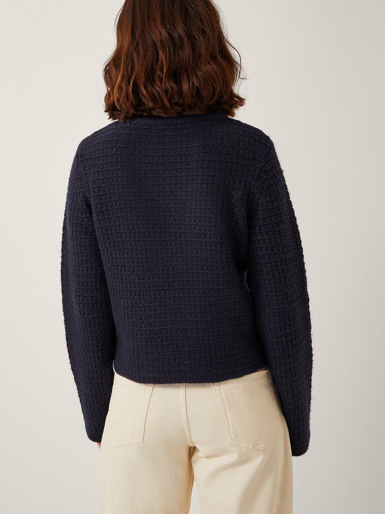 Image 2 of 5 of Monsoon Skye Double Breasted Waffle Knit Cardigan- Navy