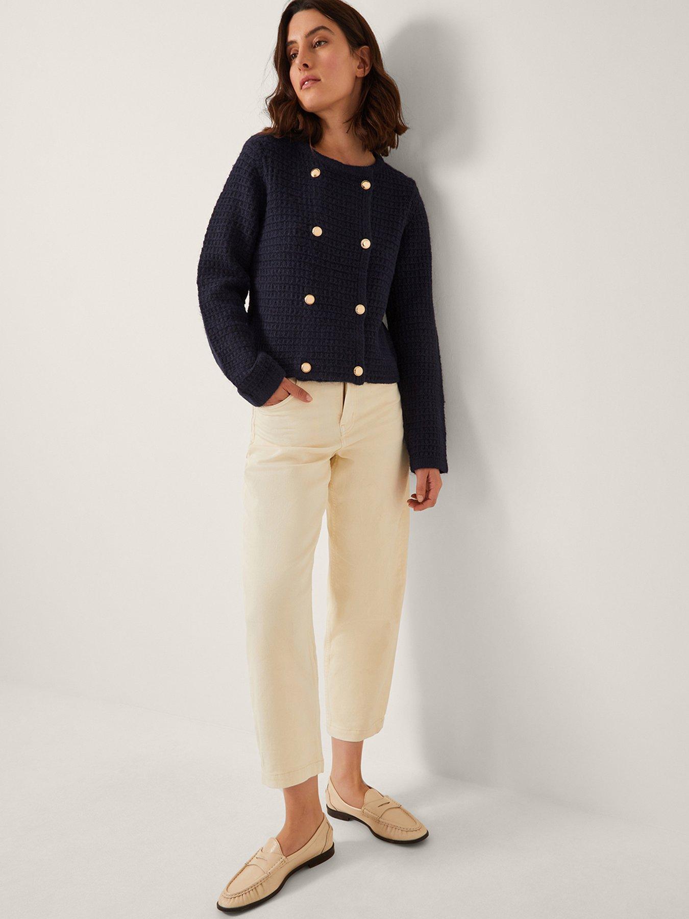 Image 4 of 5 of Monsoon Skye Double Breasted Waffle Knit Cardigan- Navy