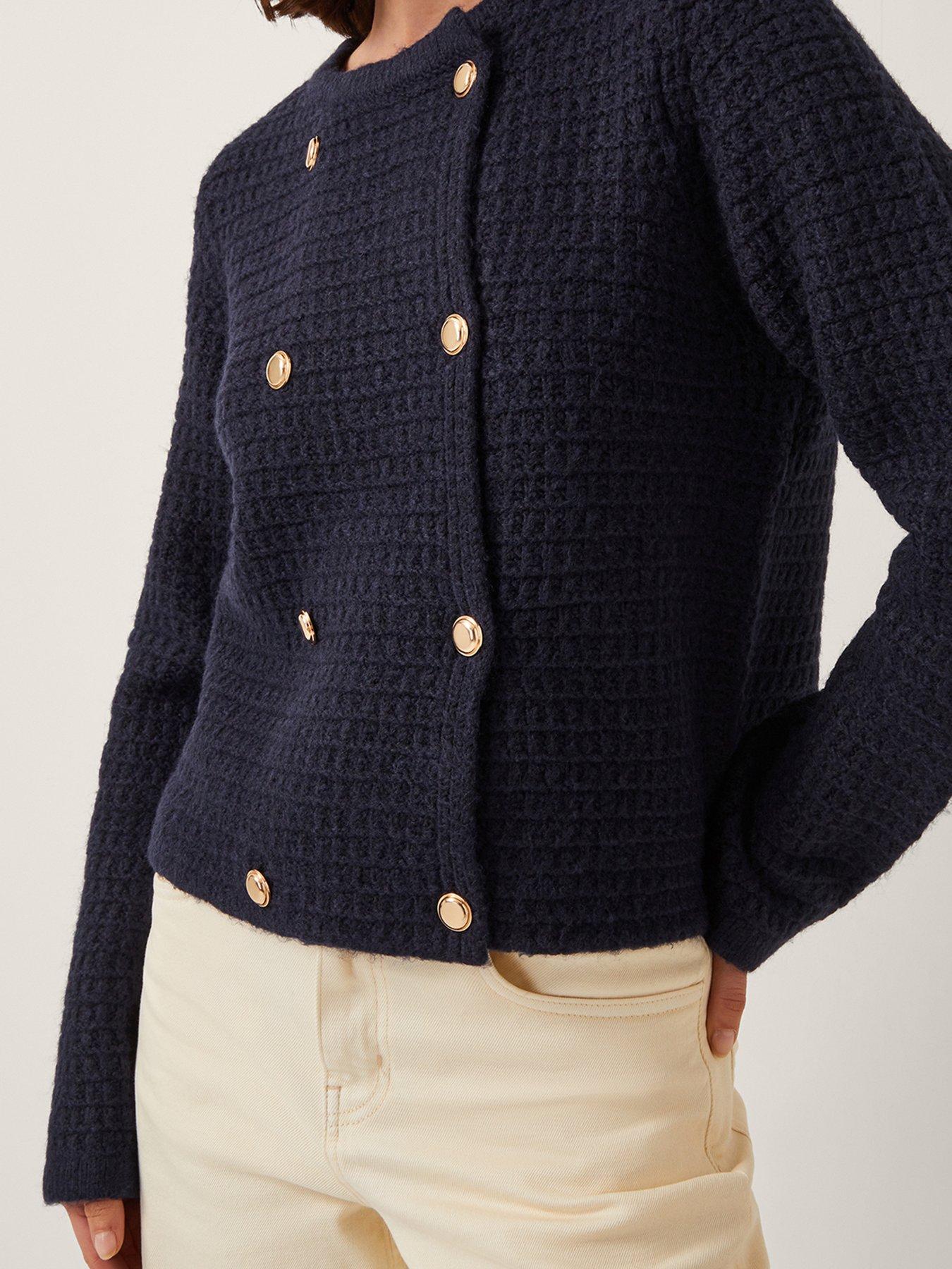 Image 5 of 5 of Monsoon Skye Double Breasted Waffle Knit Cardigan- Navy