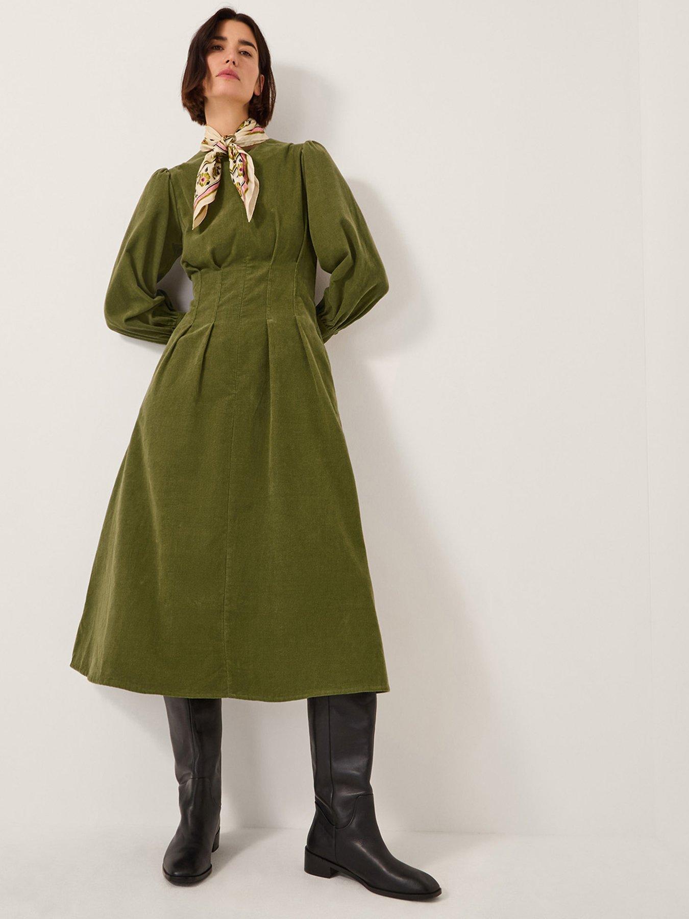 Image 1 of 4 of Monsoon Morgan Zip Dress - Green