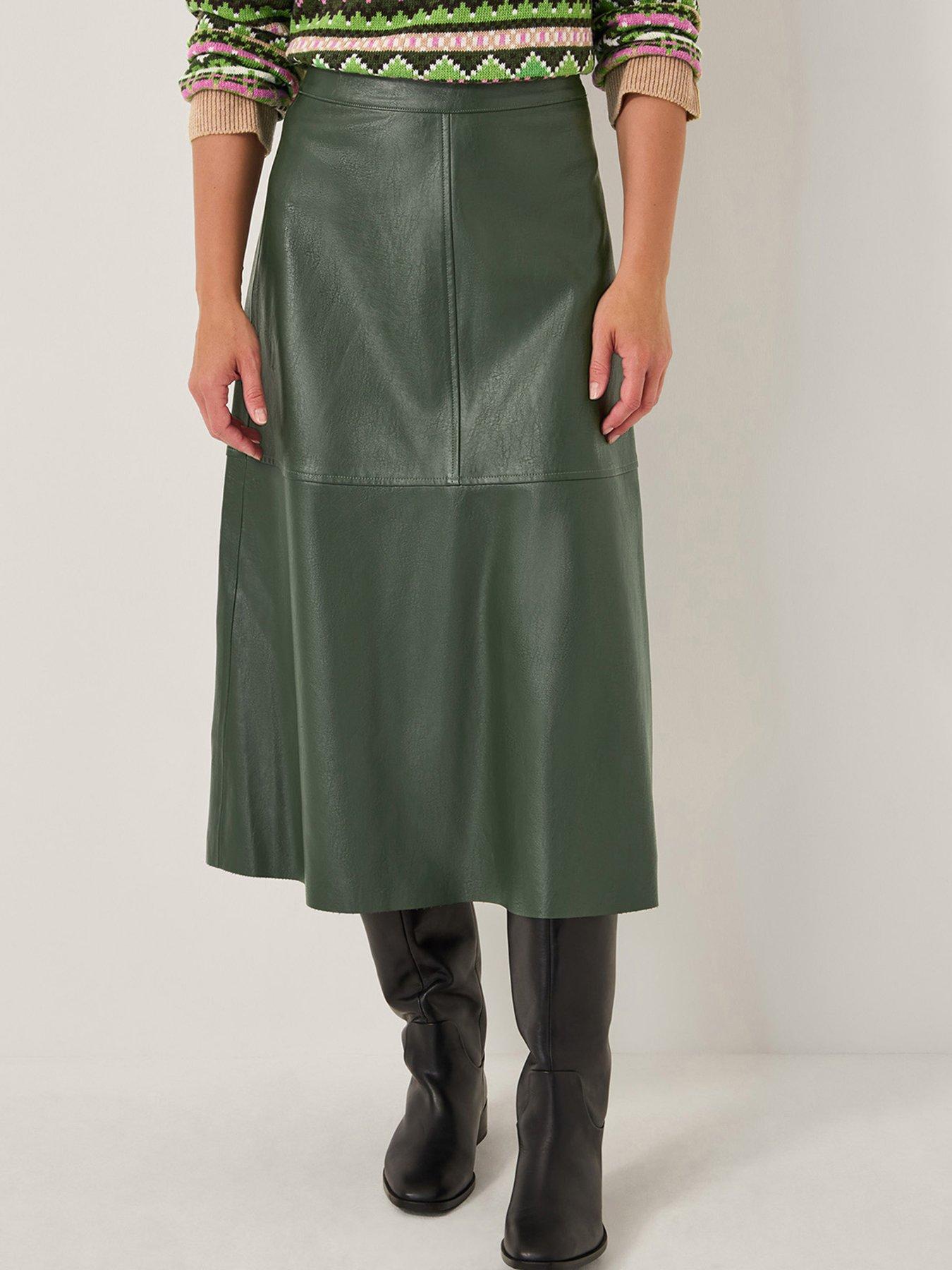 Monsoon Pippa Faux Leather Skirt - Green