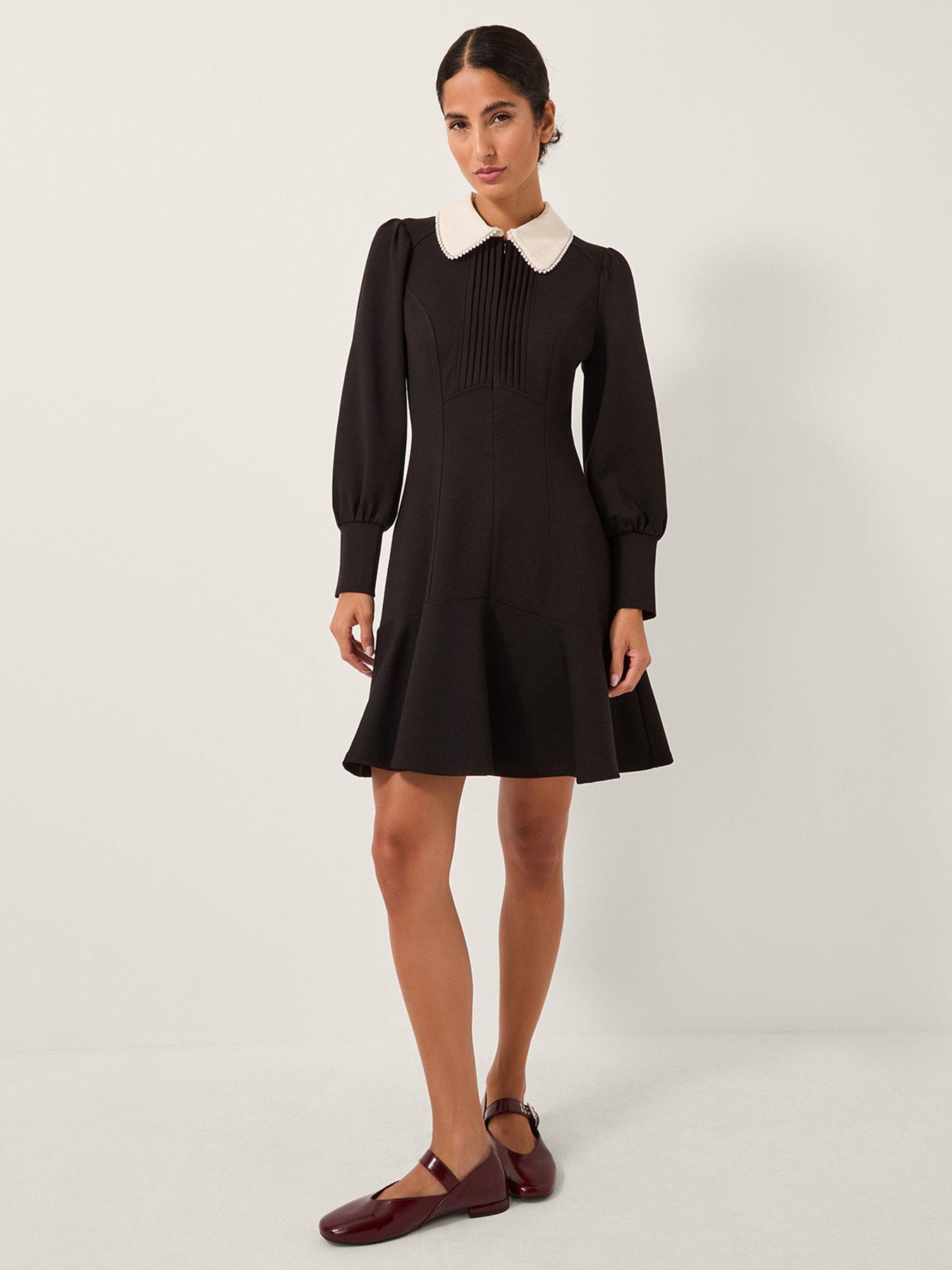 Image 1 of 5 of Monsoon Priya Ponte Collar Dress - Black