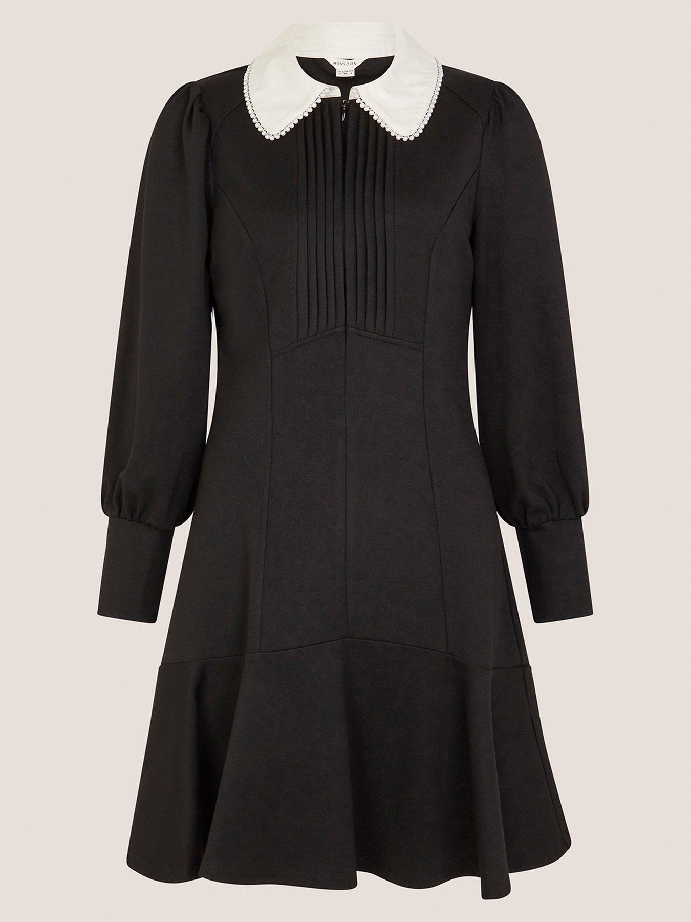 Image 3 of 5 of Monsoon Priya Ponte Collar Dress - Black