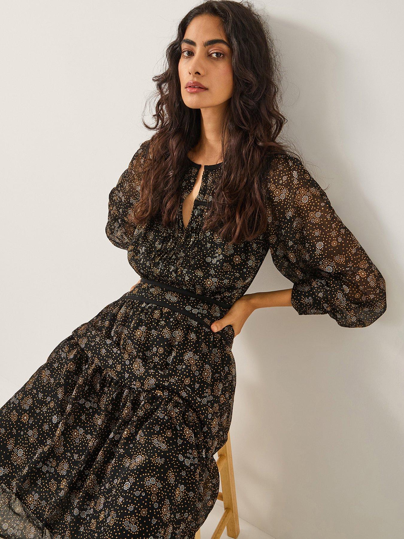 Image 1 of 4 of Monsoon Clara Print Dress - Black