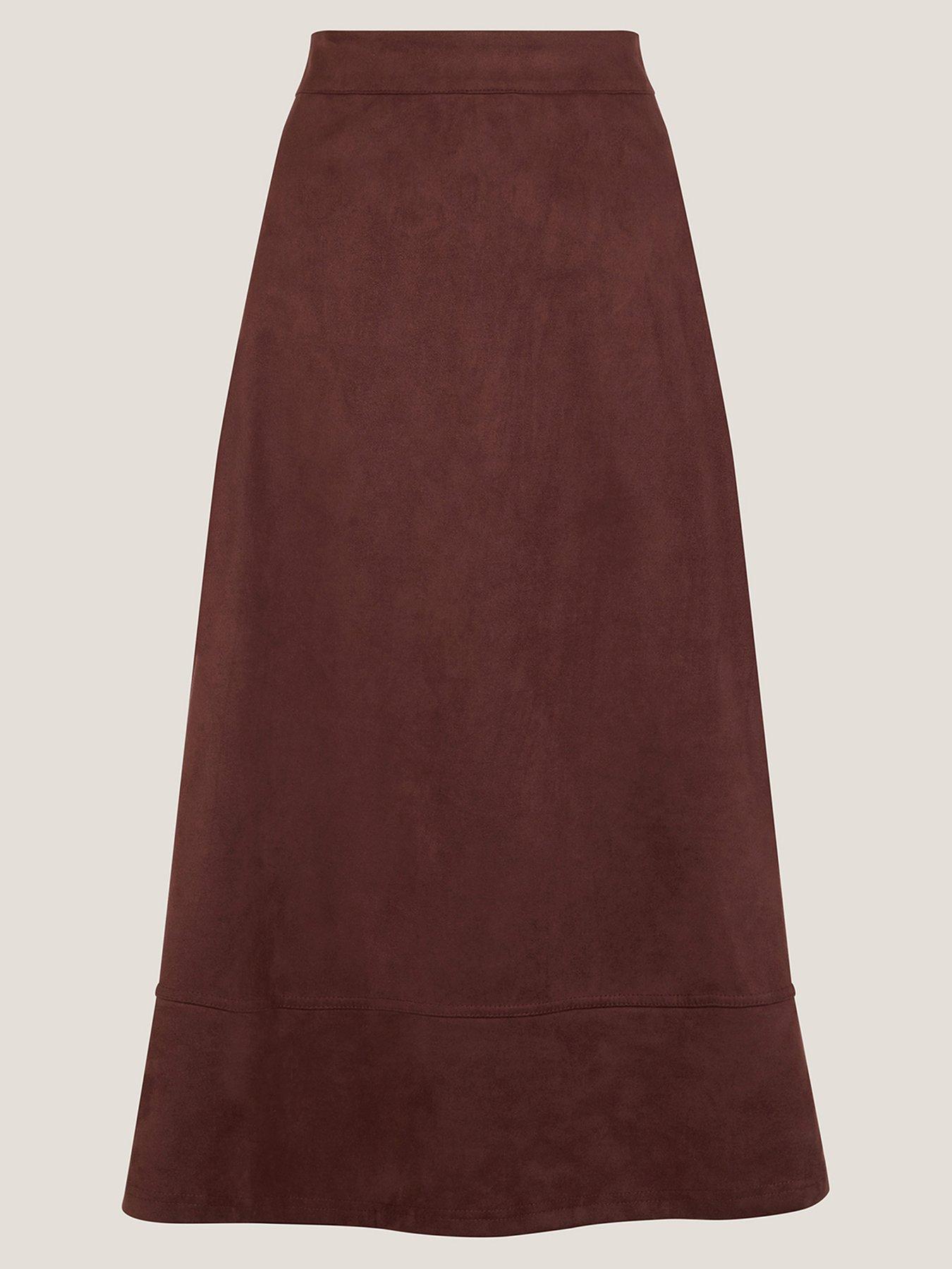 Image 3 of 5 of Monsoon Rowan Suedette Skirt - Chocolate