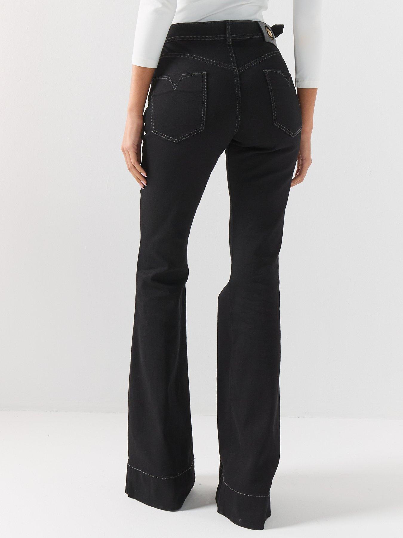 Image 2 of 6 of Versace Jeans Couture Baroque Buckle Flared Jeans - Black